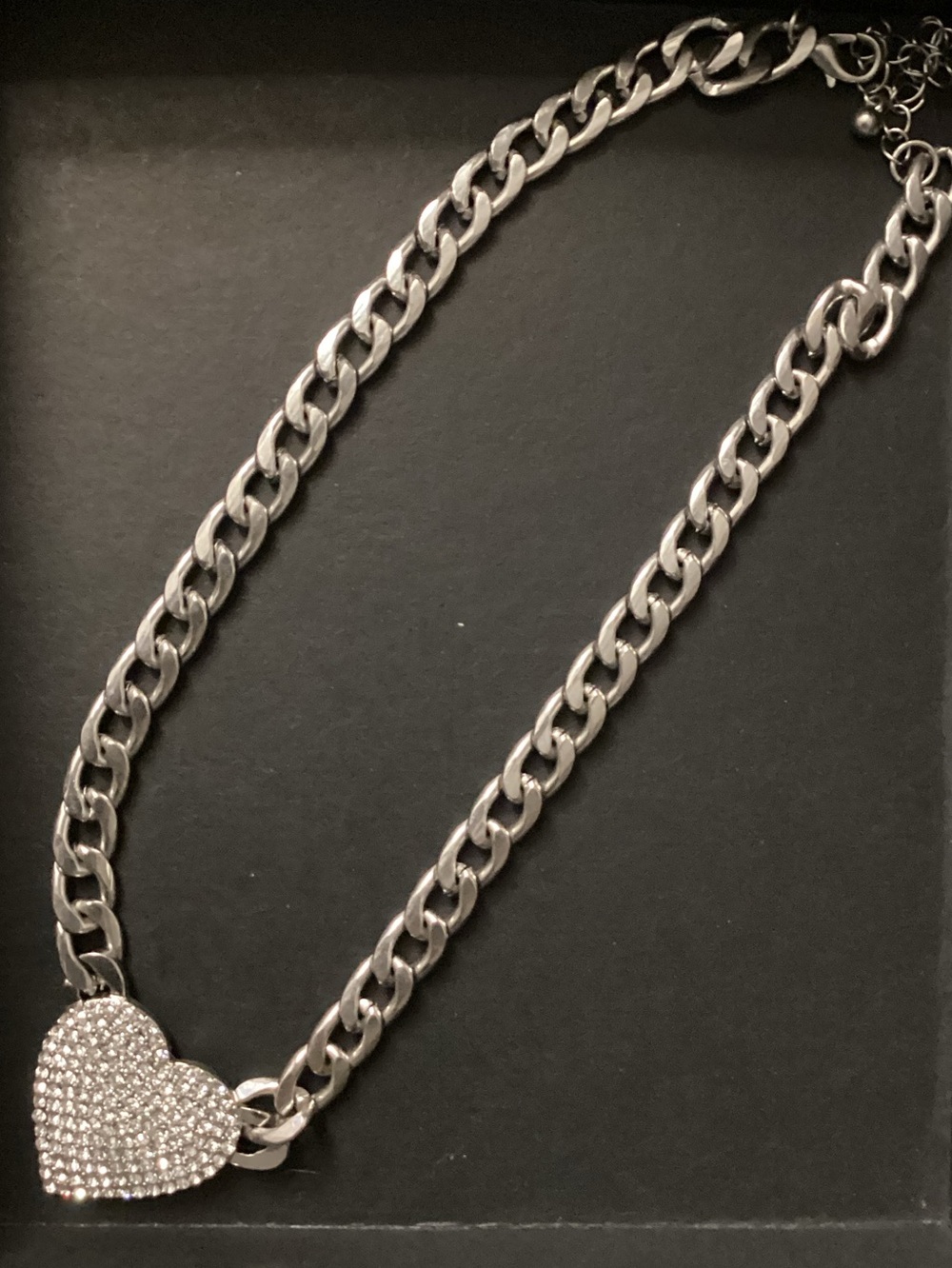 Silver Heart Pavé Link Choker - Women Jewelry